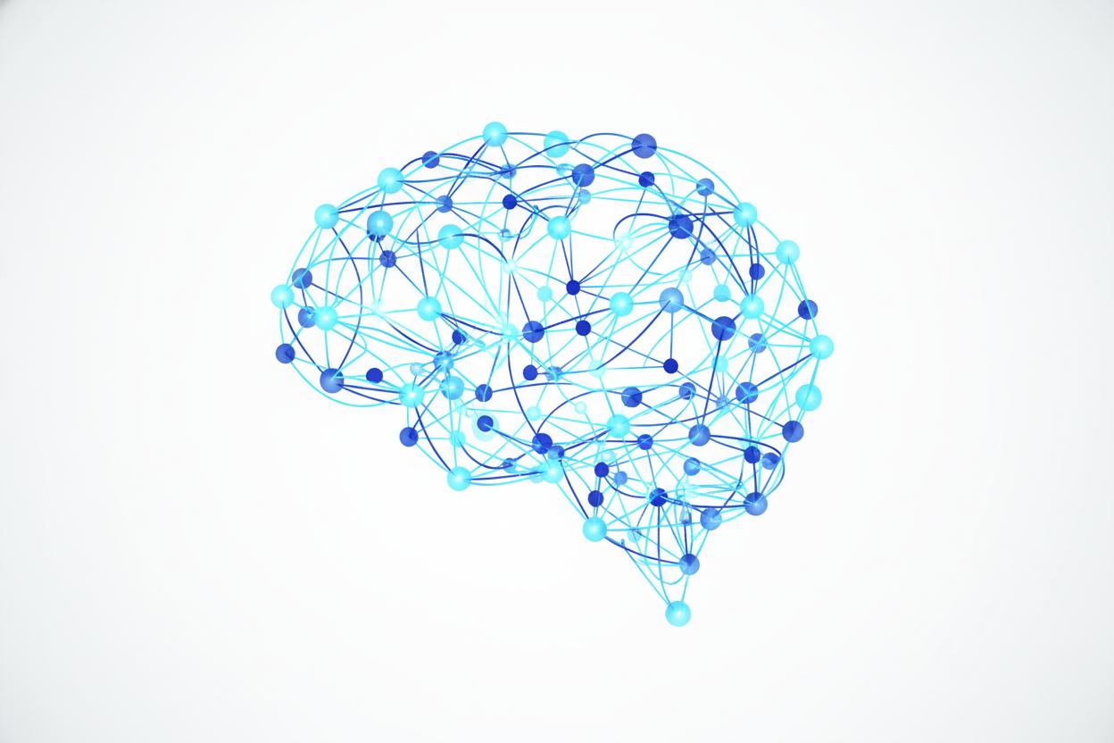 Ilustração de rede neural e inteligência artificial representando AIO e autoridade digital
